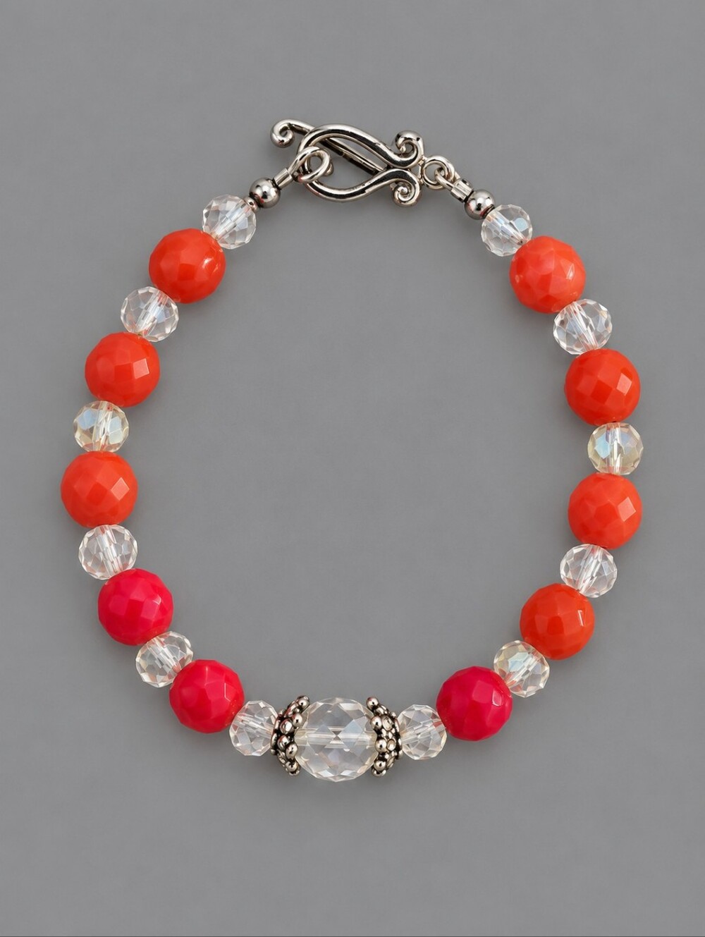 HANDMADE Coral Czech Glass Chinese Crystal Beaded Princess Toggle Bracelet
